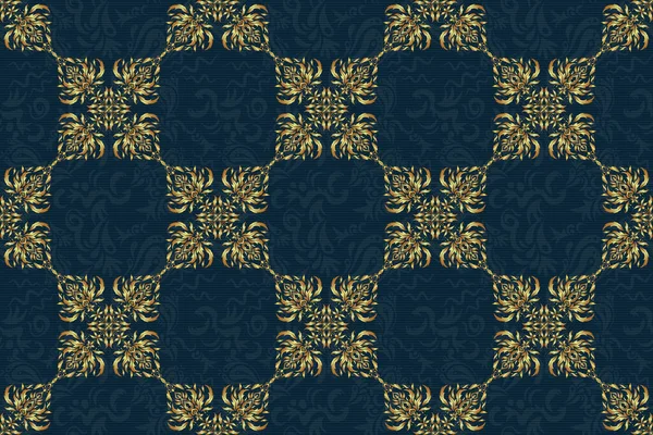 Seamless Abstract Ornament Blue Background Repeating Elements Blue Golden Pattern — Stock Photo, Image