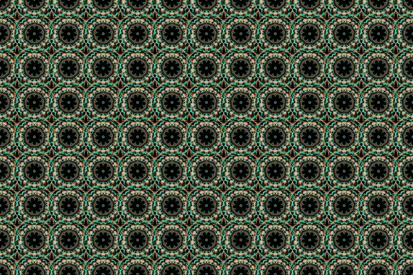 Vintage ornamental background with victorian pattern in blue, green and gray colors. Seamless damask pattern. Raster illustration.