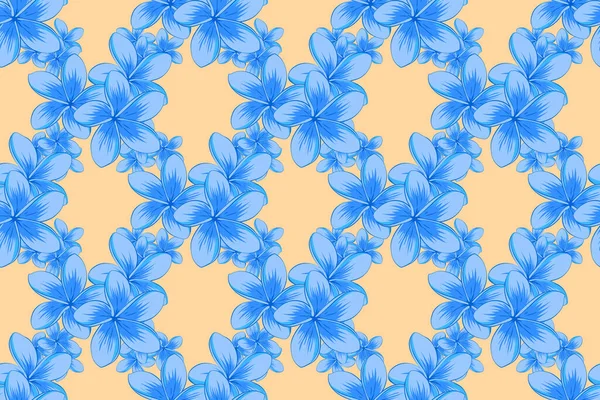 Soft watercolor plumeria flower print - seamless pattern on a beige background. Raster illustration.