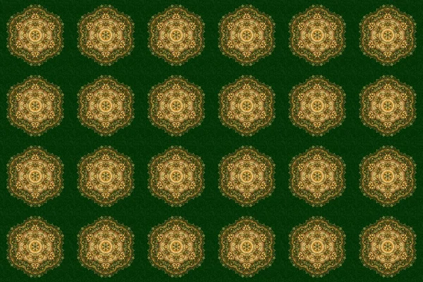 Gedecoreerde Kaart Met Mandala Gouden Kleuren Groene Achtergrond Islamitische Template — Stockfoto