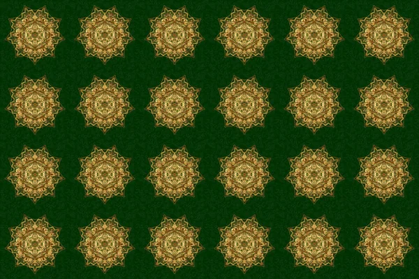 圆形装饰图案 伊斯兰教 阿拉伯语 印度宗教的精神和仪式象征 绿色背景的曼达拉球面颜色中的几何圆元素 — 图库照片