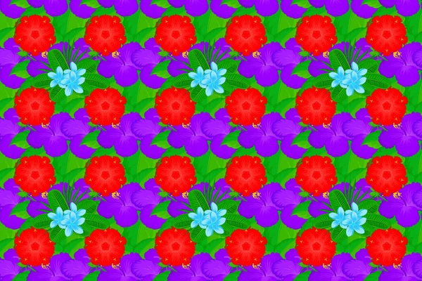 Raster Illustration Floral Vintage Nahtlose Muster Violetten Grünen Und Roten — Stockfoto