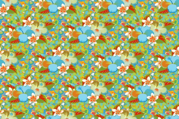 파란색 오렌지색 초록색의 꽃무늬없는 꽃무늬 낭만적 디자인 포스터 인쇄물이나 직물을 — 스톡 사진