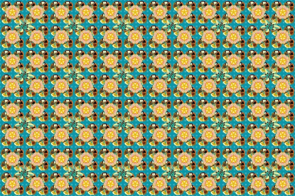 Seamless pattern with small flowers in blue, beige and brown colors. The elegant the template for fashion prints. Ditsy floral background. Raster cute pattern in small flower.