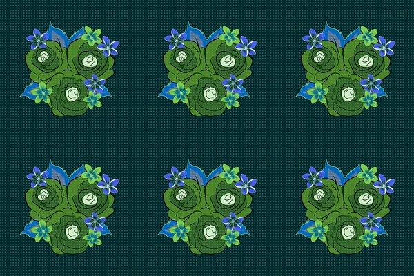 Ручная Раскрашенная Иллюстрация Синий Зеленый Черный Цвета Растертые Розовые Цветы — стоковое фото