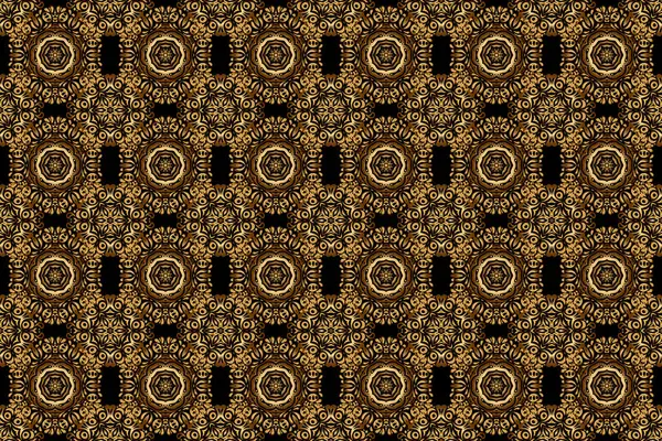 Seamless Pattern Oriental Ornament Gold Tiles Floral Motif Black Golden — Stock Photo, Image