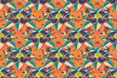 Raster amber çiçeği, sarı, mavi ve turuncu renklerde kusursuz desen..