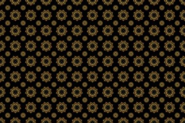 Noel altını kar taneleri pürüzsüz desenli. Siyah arka planda altın parıltılı kar taneleri. Sembol bayramı, yeni yıl 2018 kutlaması. Kış kar tasarımı duvar kağıdı. Raster illüstrasyonu.