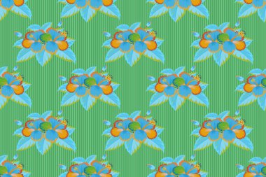 Mavi, sarı ve yeşil renklerde suluboya efektli tropikal amber çiçeğinin pürüzsüz deseni.