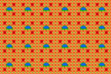 Raster illüstrasyonu. Yeşil arka planda sevimli amber çiçekleri olan kusursuz desen..