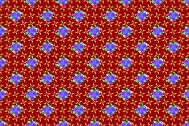 Kırmızı arka planda yeşil yapraklı ve gülsüz suluboya desenli. Dekorasyon ve tasarım için güzel bir raster deseni. Eski tarz moda baskı. Gül çiçeklerinin ve yaprakların zarif deseni.