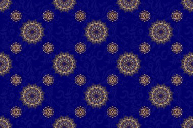 Mavi arka planda, altın rengi süslemeli, pürüzsüz bir desen..