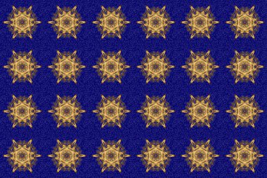 Tekstil ya da kağıda basmak için kusursuz desen. Mavi ve altın renkli süsler..