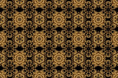 Zengin kartı karşılamak için kullanılabilir. Siyah arka planda altın elementli desen. Klasik dikişsiz doku. Siyah arkaplandaki Raster altın süslemesi.