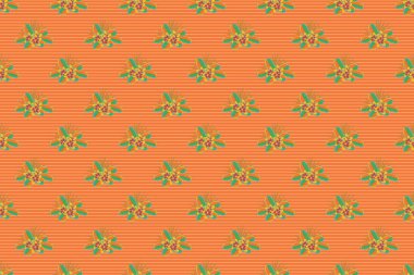 Turuncu, yeşil ve sarı renklerde kusursuz el yapımı raster tesisat deseni..