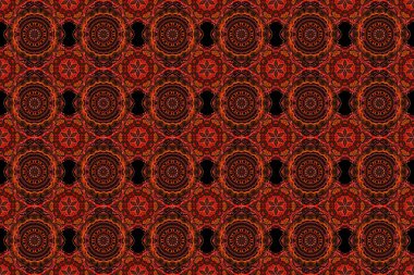 Damask, kahverengi ve kırmızı renklerde çiçeksiz arkaplan deseni. Raster illüstrasyonu.