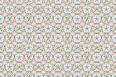 Raster illüstrasyonu. Yeşil, bej ve gri renkli şirin çiçeklerle kusursuz desen.