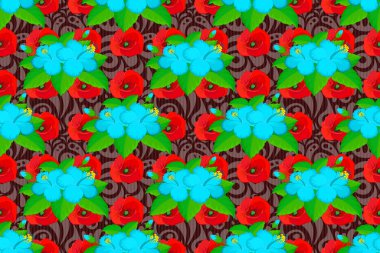 Kahverengi arka planda çiçek süslemesinin kusursuz dokusu. Amfibik çiçekli optik illüzyon. Raster illüstrasyonu iç tasarım, baskı, web ve tekstil tasarımı için iyidir..