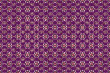 Damask arkaplan deseni mor, turuncu ve mavi renklerde.