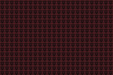 Yeşil ve kırmızı dairesel mandala, yıldızlar ve kar taneleri ile geleneksel süs arkaplanının pürüzsüz deseni siyah bir zemin üzerinde.