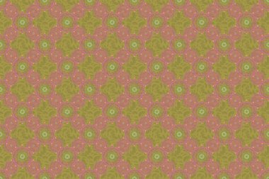 Renkli desenler antika. Raster kusursuz bir geçmişi var. Yeşil, pembe ve sarı renklerde çiçek süsü.