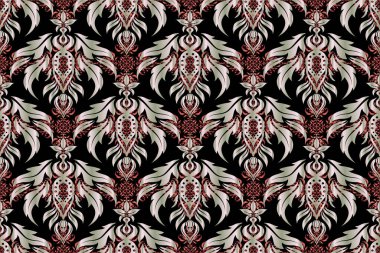 Raster eski Fas, Arap ve Türk süslemeleri. Siyah arkaplanda pürüzsüz turuncu ve kırmızı vintage desen.