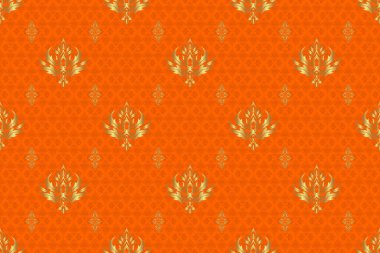 Turuncu arka planda altın elementlerle kusursuz desen. Noel kartları, dekorasyon, menüler, ağ, afişler ve şarap ve tatillerle ilgili tasarımlar için iyidir. Raster illüstrasyonu.