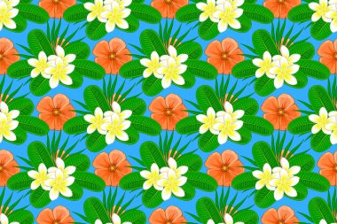 Soyut zarafet, pürüzsüz desen, mavi arka planda tesisat çiçekleri..