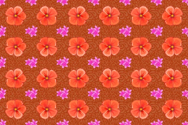 Raster Kosmos Bloemen Naadloos Patroon Naadloze Floral Pattern Een Bruine — Stockfoto