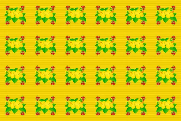 Illustration Zum Aktienraster Nahtloses Muster Abstrater Hibiskusblüten Auf Gelbem Hintergrund — Stockfoto