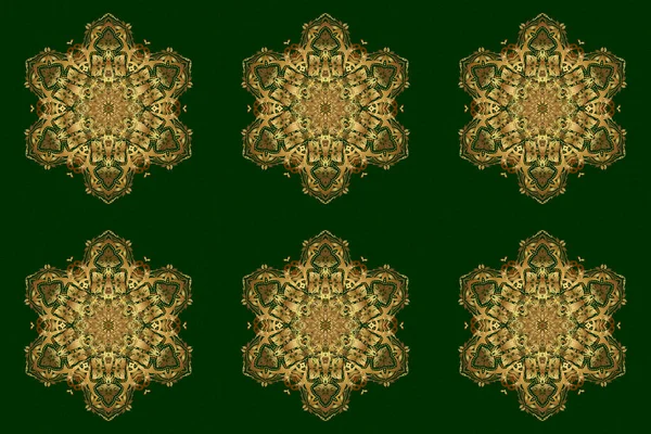 Schizzo Raster Mandala Mehndi Oro Verde Stile Indiano Tradizionale Elementi — Foto Stock