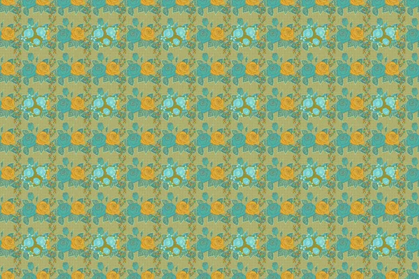 Padrão Floral Sem Costura Cores Verde Amarelo Azul Raster Rosa — Fotografia de Stock