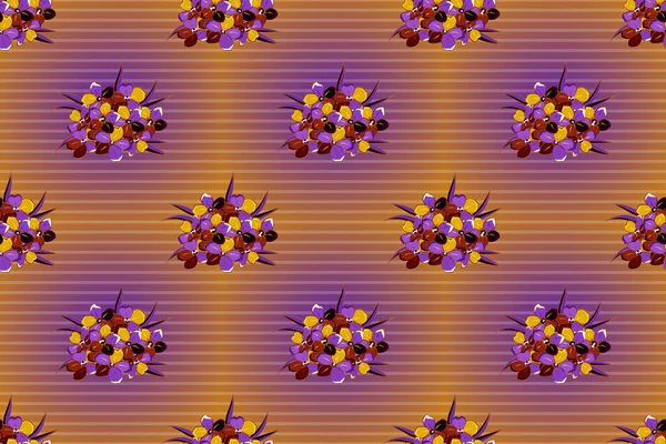 Seamless Floral Pattern Stylized Primula Flowers Brown Purple Pink Colors — Stock Photo, Image