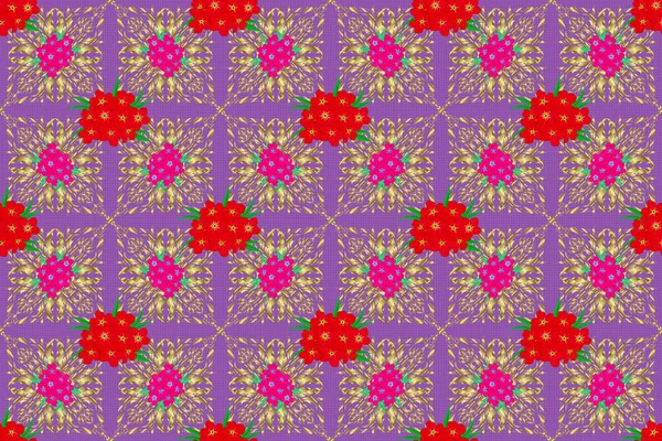 Sömlös Bakgrund Mönster Med Dekorativa Primula Blommor Och Blad Violett — Stockfoto