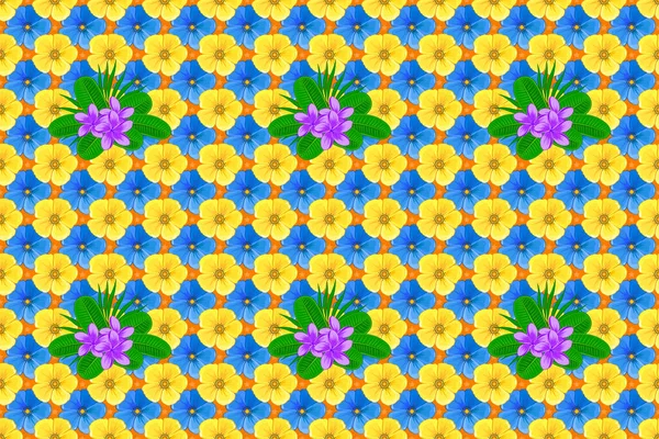Aquarell Nahtloses Muster Auf Gestreiftem Hintergrund Raster Blumendruck Auf Orangefarbenem — Stockfoto