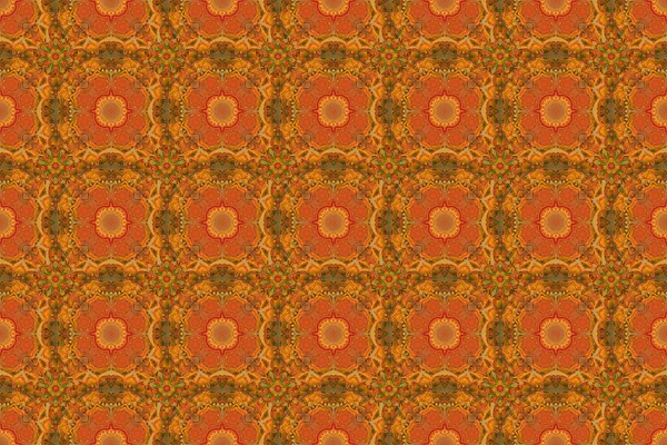 Patrón Floral Sin Costura Raster Colores Verde Amarillo Naranja Para — Foto de Stock