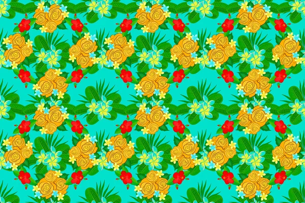 Seamless Floral Pattern Yellow Blue Green Colors Raster Rose Flowers — Stock Photo, Image