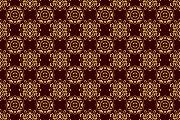 Fan shaped Christmas gold. New Year 2018 holiday decoration. Raster abstract seamless pattern with golden geometrical elements. Golden stylized stars on a brown background.