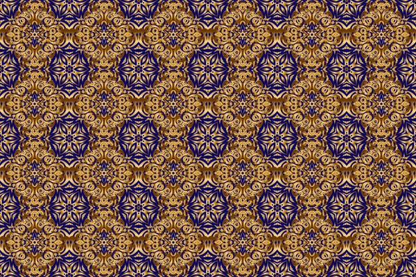 Nahtloses Muster Mit Goldenen Elementen Locken Und Ornamenten Auf Blauem — Stockfoto