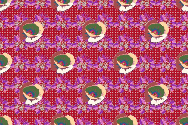 Modern Motley Floral seamless pattern on a purple background. Floral Print. Repeating raster poppy flower Pattern.