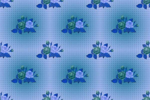 Raszter Illusztráció Zökkenőmentes Minta Absztrakt Kék Stilizált Rózsákkal — Stock Fotó