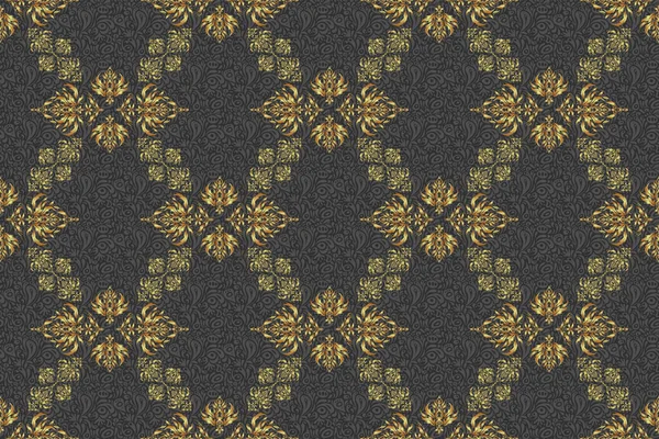 Golden Stylized Stars Gray Background Raster Abstract Seamless Pattern Golden — Stock Photo, Image