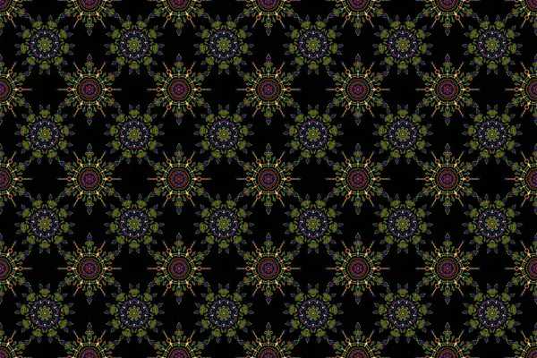 Ikat Damask Seamless Pattern Background Tile Raster Illustration Yellow Green — Stock Photo, Image