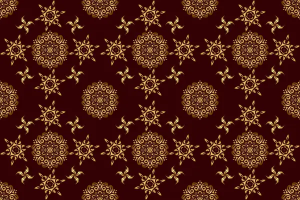 Raster Golden Seamless Pattern Texture Golden Elements Brown Background — Stock Photo, Image