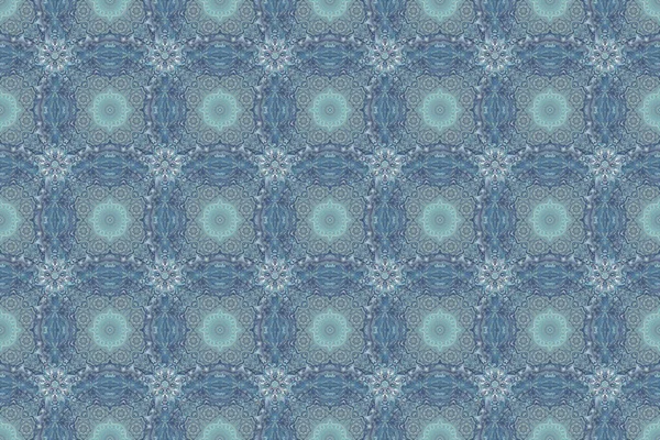 Ornamental Patter Gray Green Blue Colors Raster Seamless Damask Pattern — Stock Photo, Image