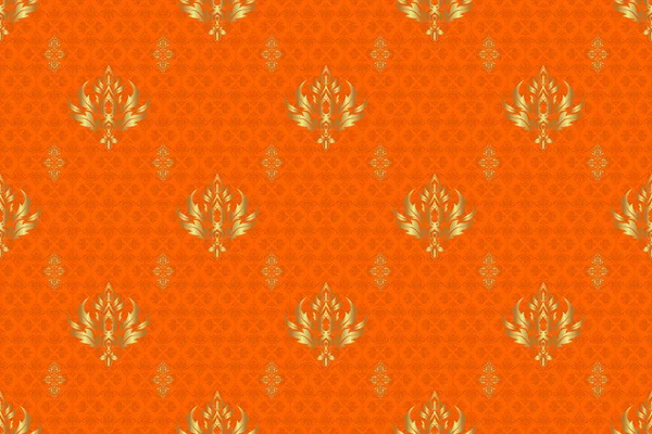 Nahtloses Muster Mit Goldenen Elementen Auf Orangefarbenem Hintergrund Gut Für — Stockfoto