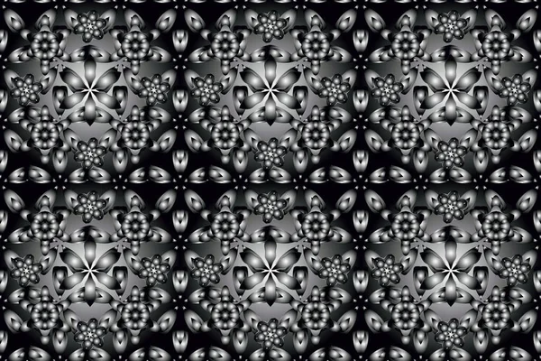 三角形のスケールでシームレスな高級銀パターン あなたの創造性のための銀要素とラスターグレー 黒と白の背景 — ストック写真