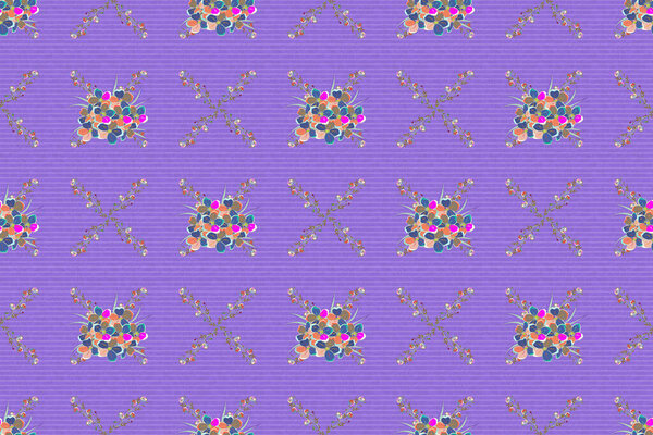 Raster illustration. Seamless Floral Pattern in blue and violet colors.