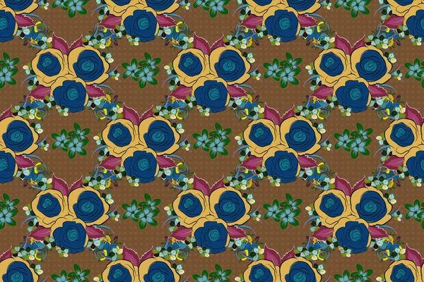 Seamless Hand Drawn Flower Pattern Yellow Brown Blue Colors — Stock Photo, Image