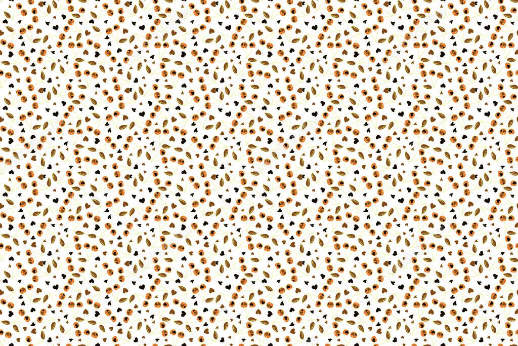 Raster vintage watercolor cherry seamless pattern (hand drawn) in yellow, brown and beige colors.